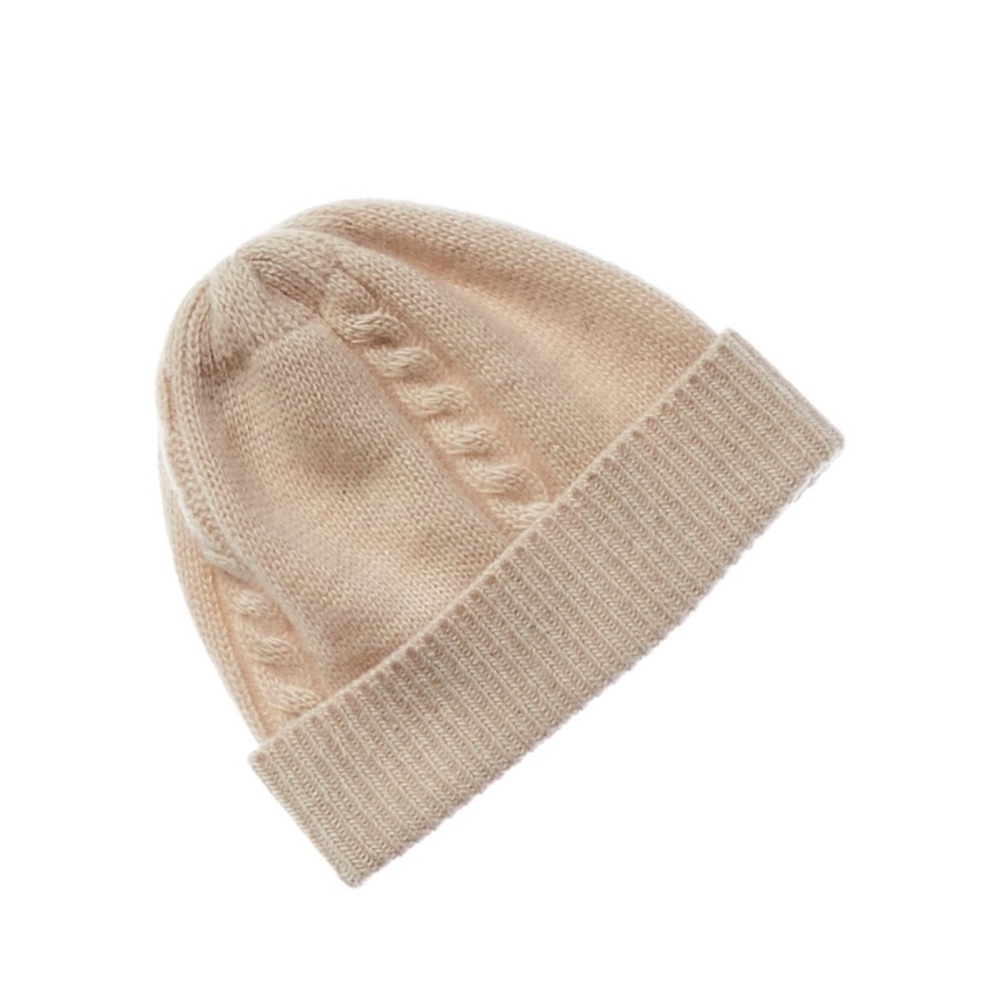 NEW NWT Portolano Beige Brown Tan Cashmere Baby Beanie Cable Hat 6-9 Months